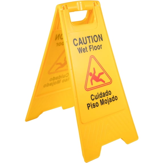 VEVOR 12-Pack Bilingual Caution Wet Floor Signs, 25-Inch Double-Sided Yellow Safety Cones, Foldable Plastic Boards for Indoor & Outdoor Use