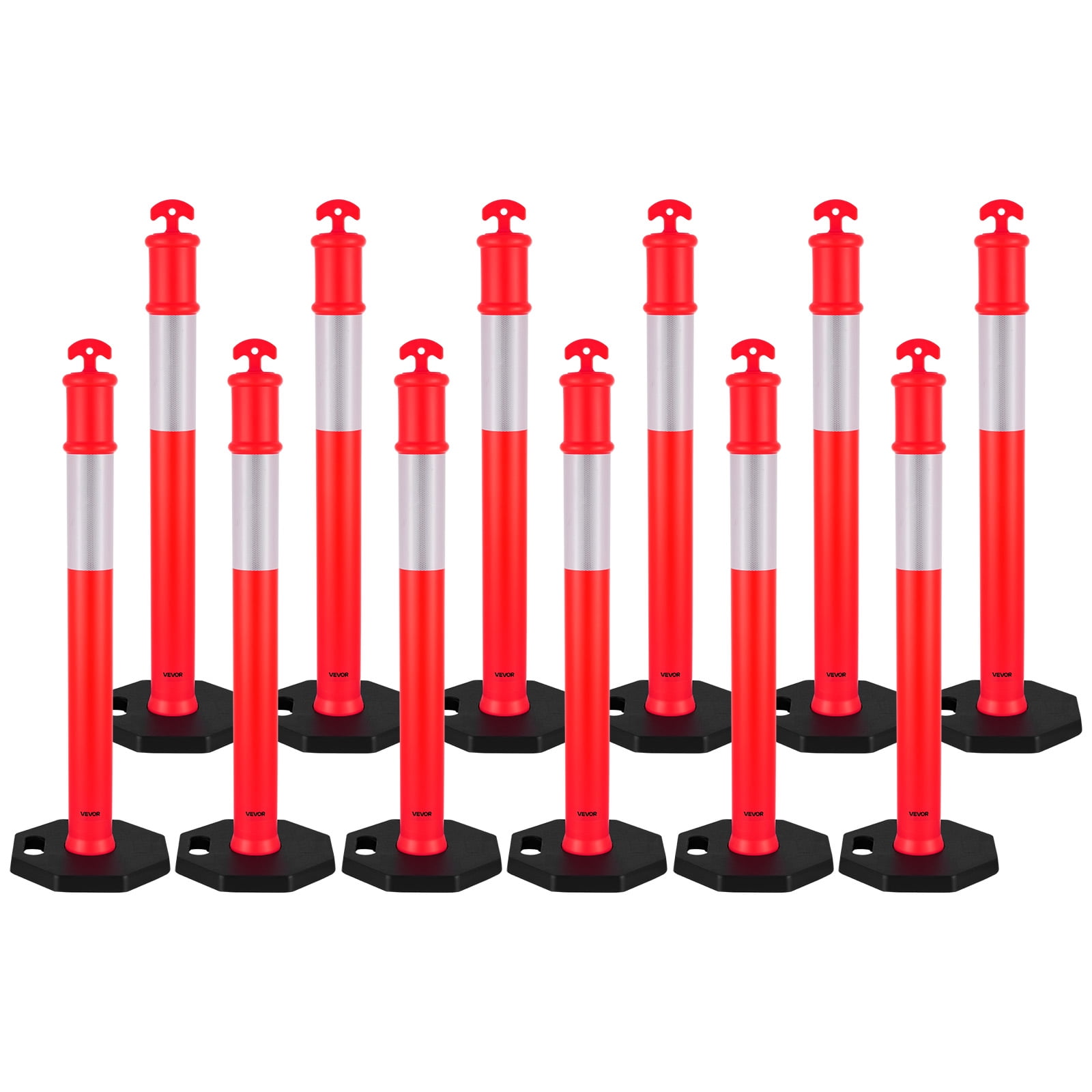 Weighted Posts VEVOR 12 Pack Traffic Delineator Posts, 48 inches Traffic Safety Cones ...