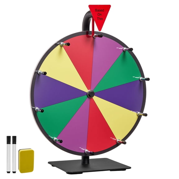 VEVOR 12 in Spinning Prize Wheel, 10 Slots Spinning Wheel with Stand, Tabletop Win Fortune Roulette with a Dry Erase and 2 Markers, 5 Colors, Easy Assembly, for Party Pub Trade Show Carnival Events