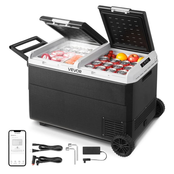 VEVOR 12 Volt Car Refrigerator, 100.4QT/95L Car Fridge, Dual Zone Portable Electric Cooler with Wheels and Handle, -4~68, 12/24V DC 100-240V AC Compressor Freezer for Outdoor, Camping, Travel, RV