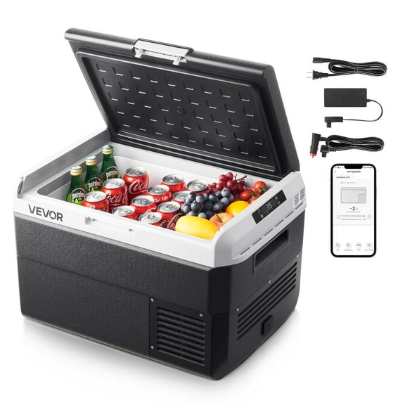 VEVOR 12 Volt Car Refrigerator, 52.8QT/50L Car Fridge, Portable Electric Cooler with -4~68 Adjustable Temperature, 12/24V DC and 100- 240V AC Compressor Freezer for Outdoor, Camping, Travel, RV
