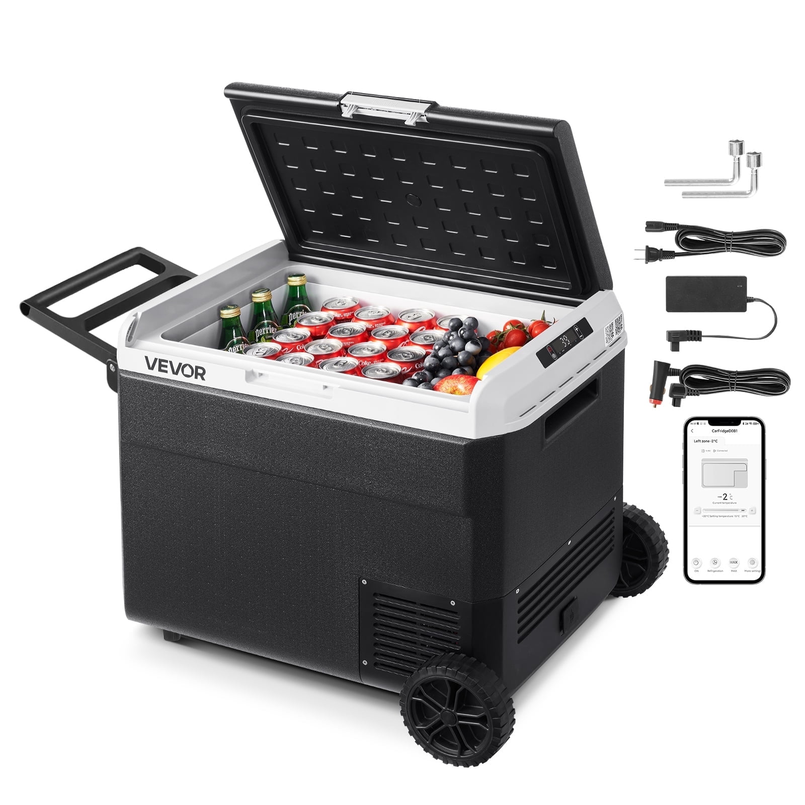 VEVOR 12 Volt Car Refrigerator, 63.4QT/60L Car Fridge, Portable Electric Cooler with Wheels and Handle, -4℉~68℉, 12/24V DC and 100- 240V AC Compressor Freezer for Outdoor, Camping, Travel, RV