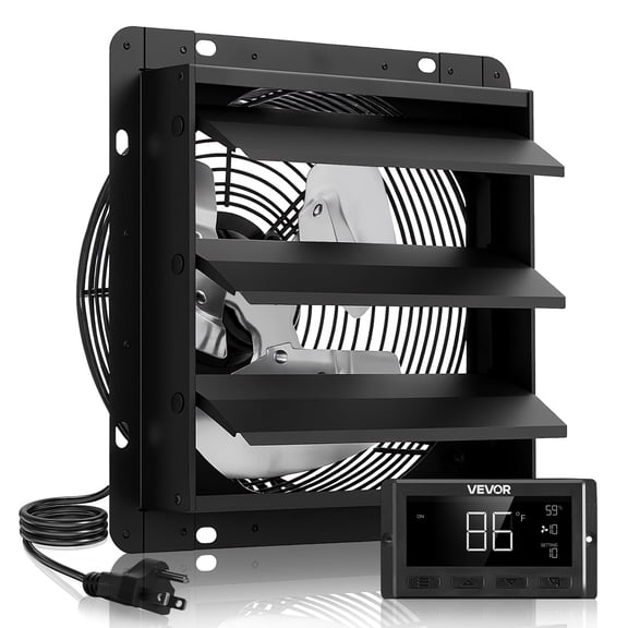 VEVOR 12 inch Shutter Exhaust Fan, Wall Mounted Attic Vent Fan with Smart Programming Variable Speed Temperature Control, 1500 CFM,EC Motor,Timer, for Shed,Garage,Greenhouse Ventilation Cooling