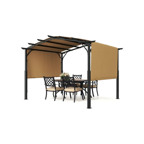 VEVOR 12 x 10 ft Outdoor Pergola, Arched Top Metal Pergola, Retractable Pergola with Sun Shade Canopy, Large Patio Shelter Pavilion, Heavy Duty Garden Pergola for Deck Backyard Porch Poolside