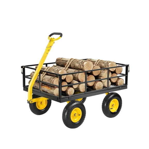 VEVOR 1200 Lbs Steel Garden Cart, Heavy Duty Pullable Garden Wagon Yard Cart, 2 in 1 Outdoor Metal Utility Wagon Yard Trailer with 13" All Terrain Tires, Mesh Removable Sides and 180掳Rotating Handle