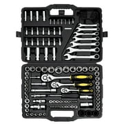 VEVOR 121-Piece Mechanics Tool Set, 1/4" 3/8" 1/2" Drive Sockets, SAE and Metric Mechanic Tool Kit with Bits, Wrenches, Ratchet Handle, Accessories, and Plastic Storage Case, for Automotive Repair