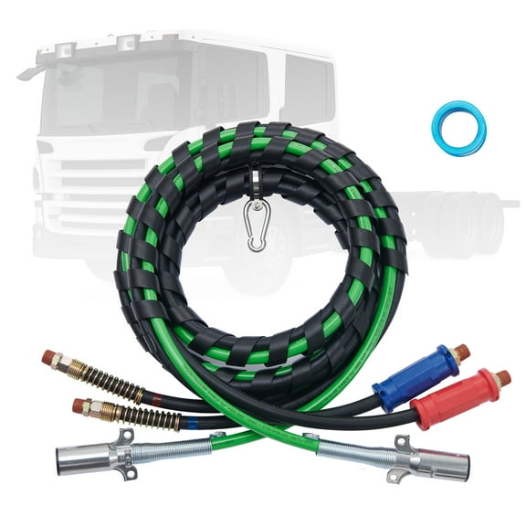 VEVOR 12FT Semi Truck Air Lines Kit, 3-in-1 Air Hoses & ABS Power Line for Semi Truck Trailer Tractor, 7-Way Plug Electrical Cord Cable and Rubber Air Lines Hose Assembly Kit with Hook & Teflon Tape