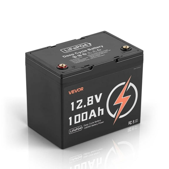 VEVOR 12V 100Ah LiFePO4 Battery, Up to 15000 Cycles, Deep Cycle Lithium Iron Phosphate Battery with Built-in BMS,Low Temperature Protection,10 Years Lifetime,for Solar Off-Grid Home Energy Storage