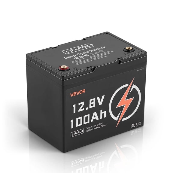 VEVOR 12V 100Ah LiFePO4 Battery, up to 15000 Cycles, Deep Cycle Lithium Iron Phosphate Battery with Built-in BMS,Low Temperature Protection,10 Years Lifetime,for Solar off-Grid Home Energy Storage