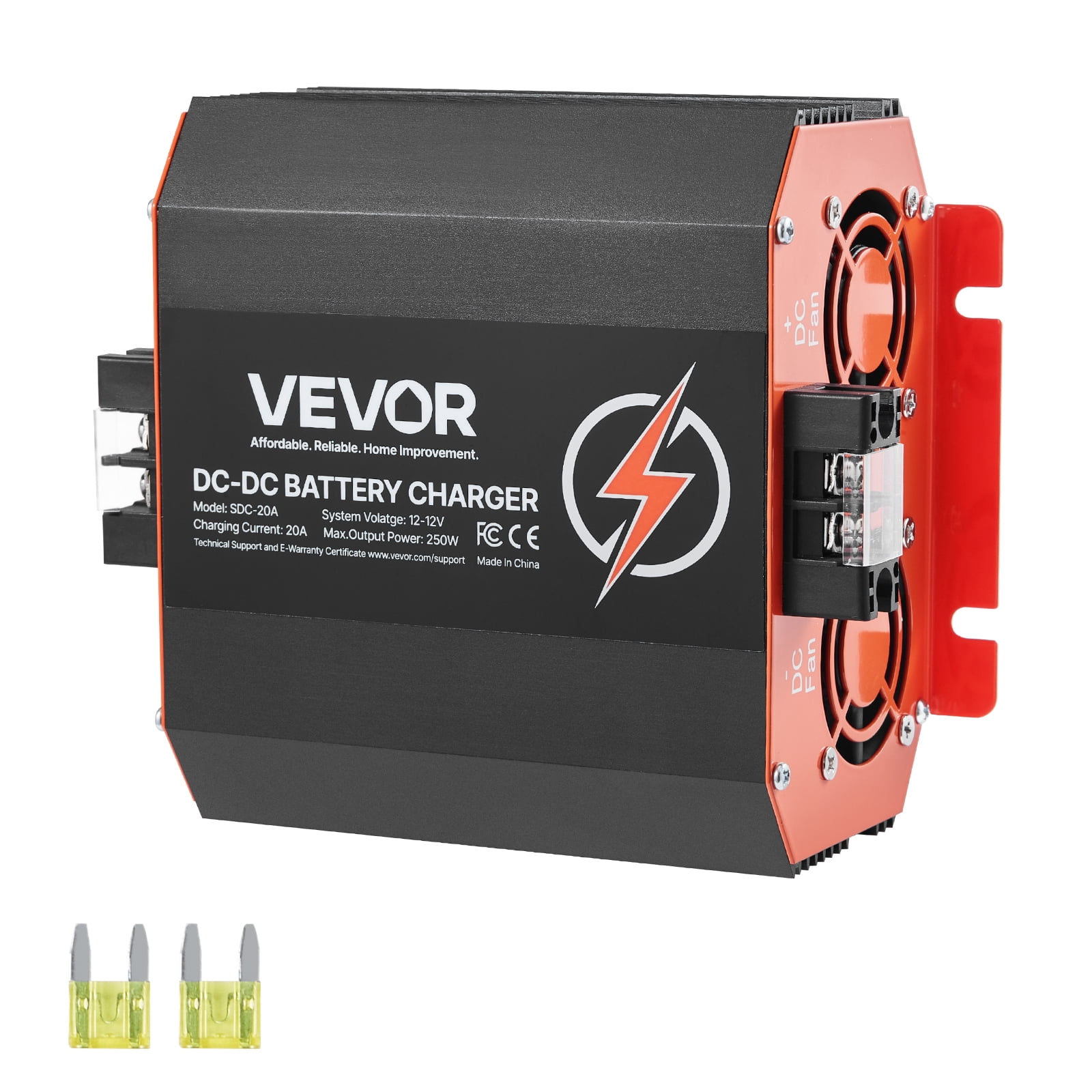 VEVOR 12V 20A DC to DC Battery Charger, 250W, On-Board Battery Charger for Lead-Acid, Lithium, AGM, GEL, and Flooded Batteries, Smart Multi-Stage Charging, for RVs, Commercial Vehicles, Boats