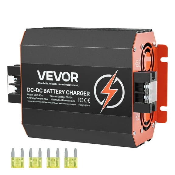 VEVOR 12V 40A DC to DC Battery Charger, 500W, On-Board Battery Charger for Lead-Acid, Lithium, AGM, GEL, and Flooded Batteries, Smart Multi-Stage Charging, for RVs, Commercial Vehicles, Boats