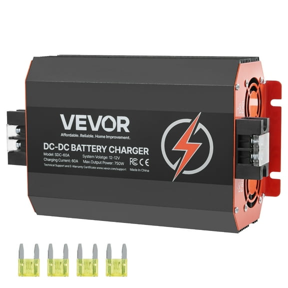 VEVOR 12V 60A DC to DC Battery Charger, 750W, On-Board Battery Charger for Lead-Acid, Lithium, AGM, GEL, and Flooded Batteries, Smart Multi-Stage Charging, for RVs, Commercial Vehicles, Boats