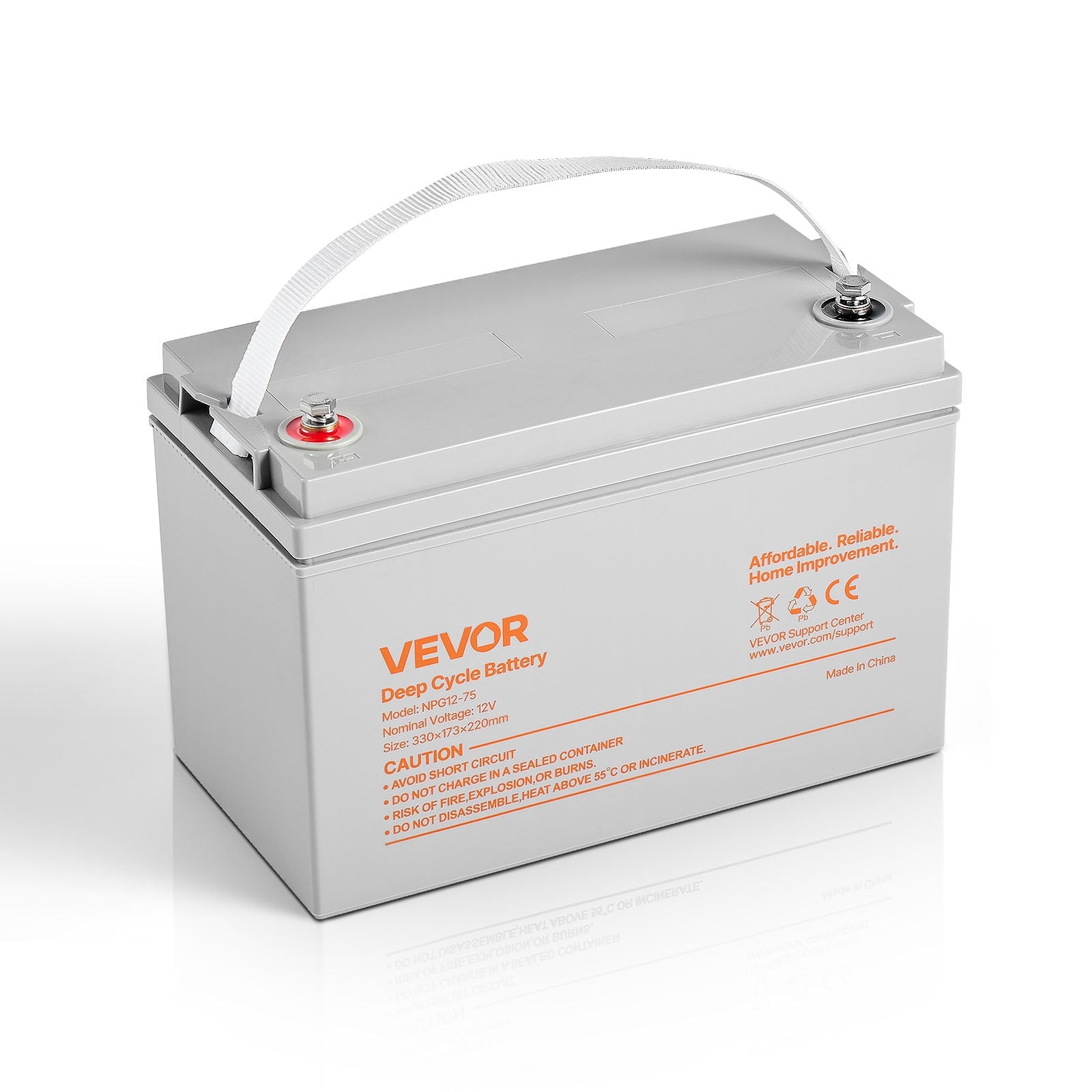 VEVOR 12V 75Ah Deep Cycle Battery, Sealed AGM Technology, Rechargeable Lead Acid AGM Battery, Backup Replacement for Scooters, Electric Mobility Wheelchair, Solar System Off-Grid Home Energy Storage