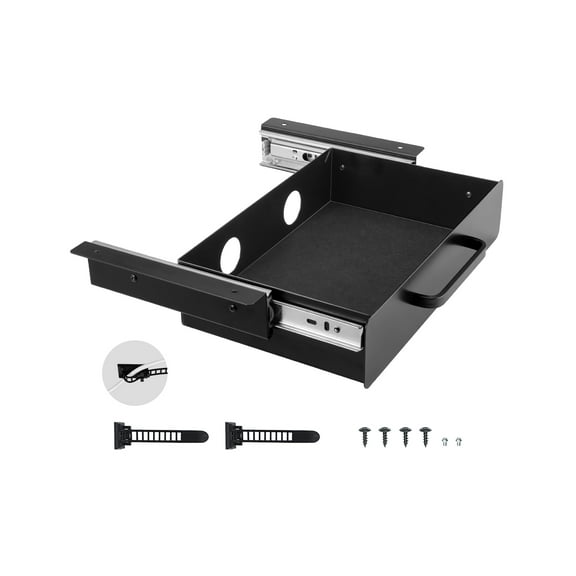 VEVOR 13" Wide Under Desk Drawer Slide Out, Under Desk Mount Pull Out Drawer Attachment, Hidden Desk top Storage Organizer, Under Table Pencil Drawer for Office Home Sit Stand Workstation,15x9x3 In