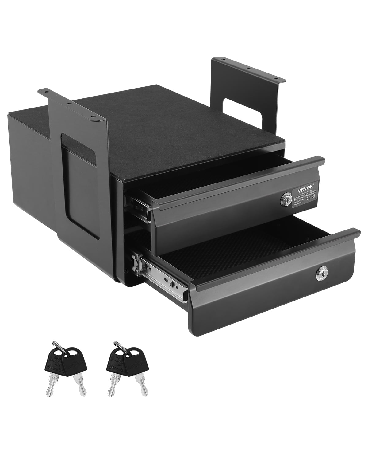 VEVOR 13" Wide Under Desk Drawer Slide Out, Under Desk Pull Out Drawer Attachment, Hidden Desktop 2-Tier Storage Organizer, Lockable Under Desk Pencil Drawer for Sit-Stand Workstation, 14x13x10 In