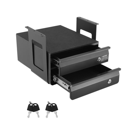 VEVOR 13" Wide Under Desk Drawer Slide Out, Under Desk Pull Out Drawer Attachment, Hidden Desktop 2-Tier Storage Organizer, Lockable Under Desk Pencil Drawer for Sit-Stand Workstation, 14x13x10 In