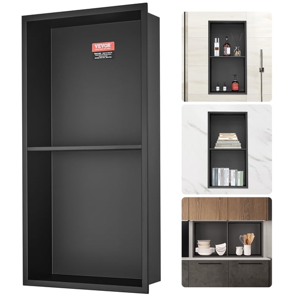 VEVOR 13"x25" No Tile Shower Niche 304 Stainless Steel, Wall-Inserted Niche Recessed Double Shelves, Sealed Waterproof Rust-Resistant Easy Cleaning Modern Niche for Shower or Soap Storage Bathroom