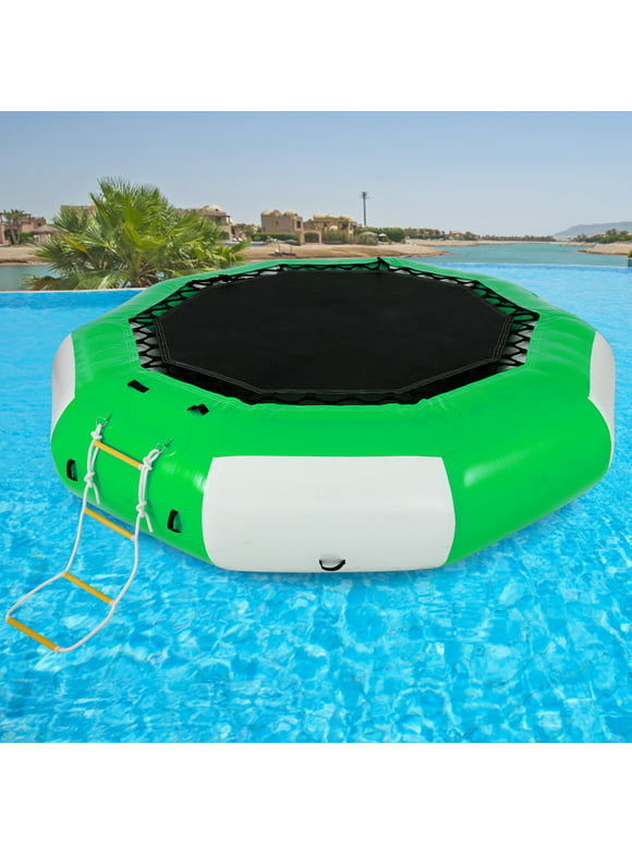 VEVOR 13ft Inflatable Water Bouncer, Green Water Trampoline Splash Padded Inflatable Bouncer Bounce Swim Platform for Water Sports