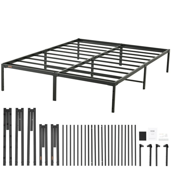 VEVOR 14 Inch Queen Metal Bed Frame Platform, No Box Spring Needed, 1500 lbs Loading Capacity Embedded Heavy Duty Mattress Foundation with Steel Slat Support, Easy Assembly, Noise Free