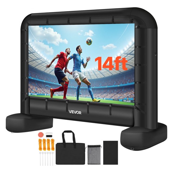 VEVOR 14 ft Inflatable Movie Screen, 600D Washable Inflatable Projector Screen with Portable Storage Bag,16:9 Easy Set Up Movie Projection for Outdoor Backyard,Home Theater,Theme Party,Pool Fun