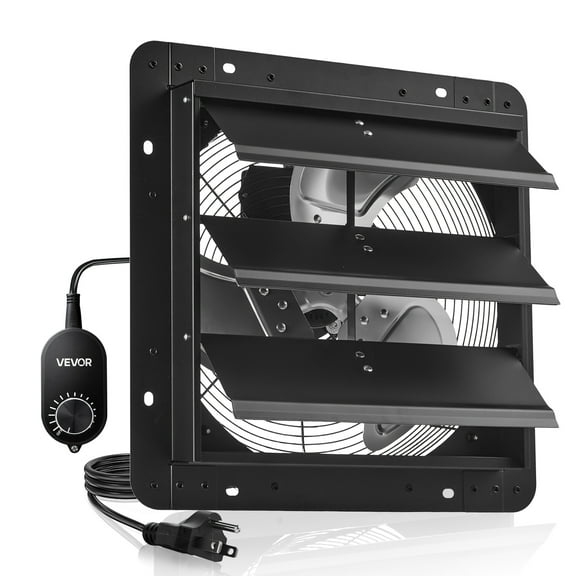 VEVOR 14 inch Shutter Exhaust Fan, Wall Mounted Attic Vent Fan with Variable Speed Controller, 1400 CFM, AC Motor, Heavy-duty Steel, Low Noise for Shed, Garage, Greenhouse Ventilation Cooling, Black