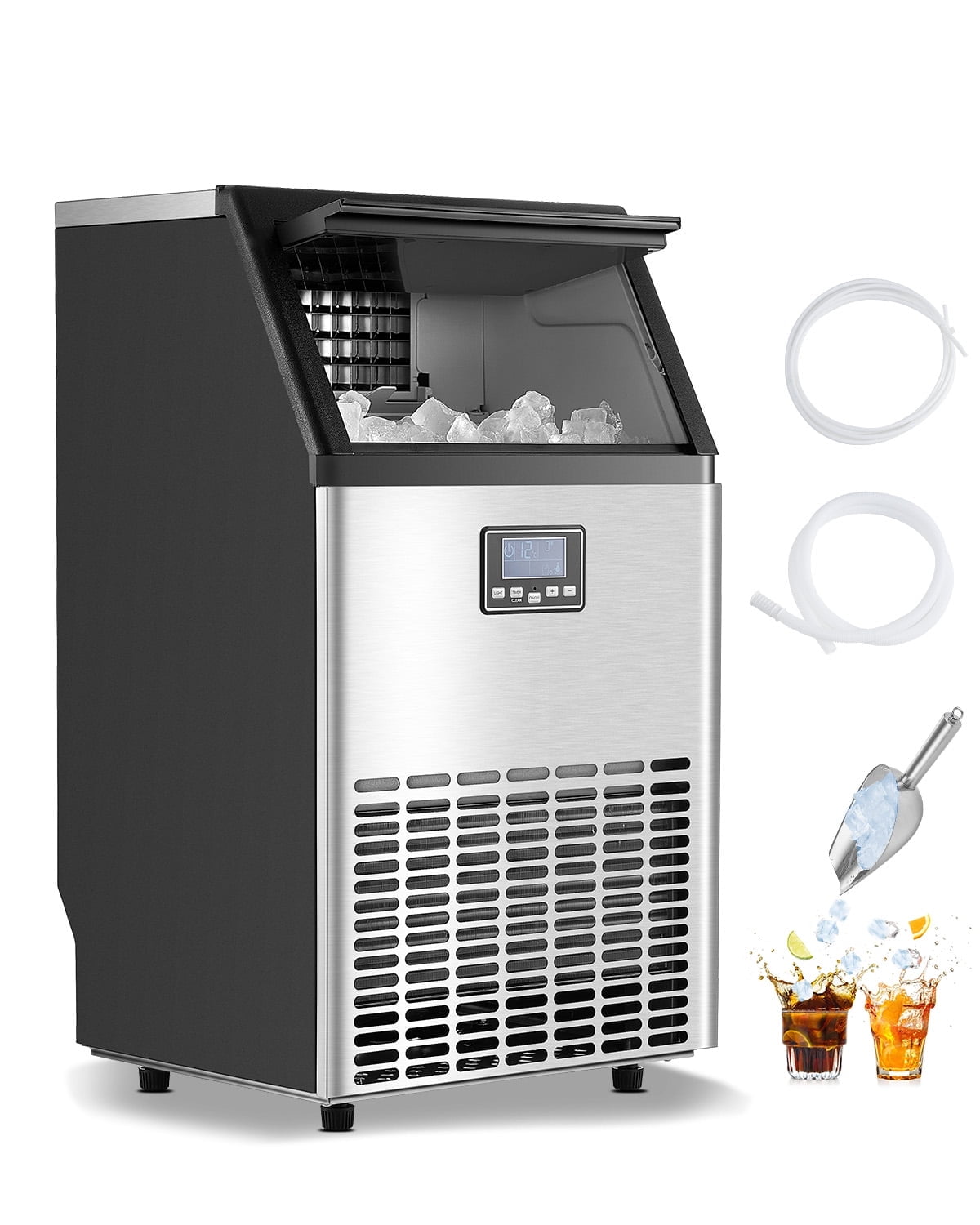 VEVOR 140lbs/24H Commercial Ice Maker, 45 Ice Cubes in 15 Minutes, Freestanding Ice Maker Machine with 33lbs Large Storage Capacity for Bar Office Restaurant