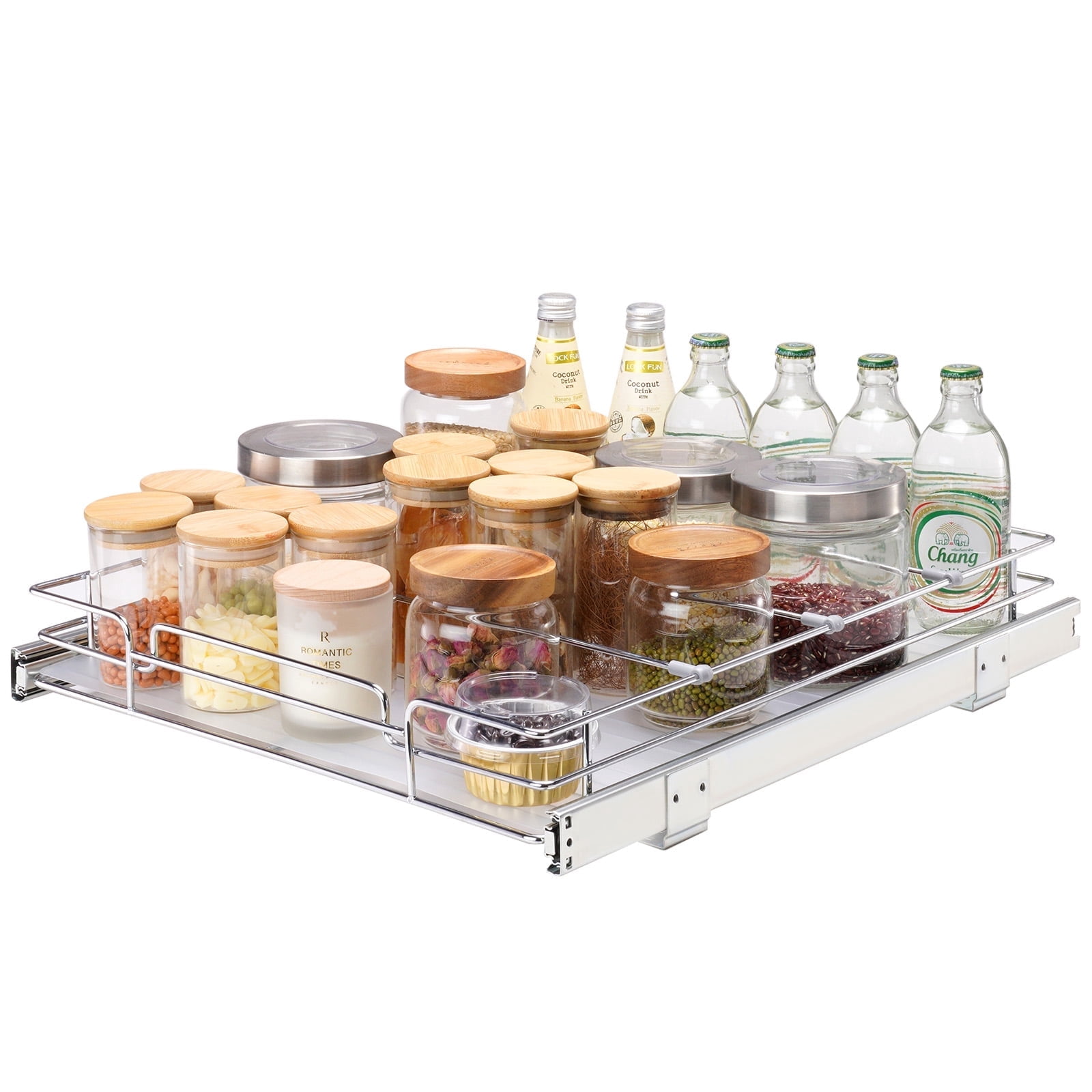 VEVOR 15.5"Wx21"Dx3.5"H Pull Out Cabinet Organizer, Heavy Duty Slide Out Pantry Shelves, Steel Roll Out Drawers, Sliding Drawer Storage for Home Under Sink, 17"Wx22"Dx7"H Install Size for Cabinet
