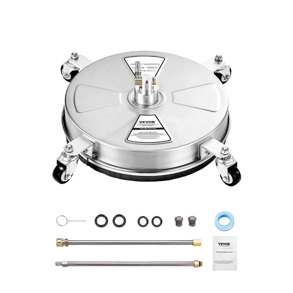 VEVOR 15" Pressure Washer Surface Cleaner, 4000 PSI Stainless Steel Washer Attachment with 4 Wheels, 2 Nozzles & 2 Wands, 1/4" Quick Connect