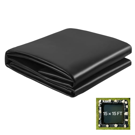 VEVOR 15 x 15 ft Pond Liner, 45 Mil Thickness, EPDM Rubber Material Fish Pond Liner for Outdoor Ponds, Easy to Cut, Durable & Leakproof, for Water Garden, Waterfall, Fishpond, Koi, Fountains, Black
