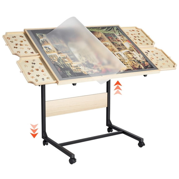 VEVOR 1500 Piece Puzzle Table with Legs, 4 Drawers and Cover, 34x25 in Portable Wooden Board with Wheels, Jigsaw Puzzle Accessories for Adults, Adjustable Height & 5-Tilting-Angle, Gift for Mom