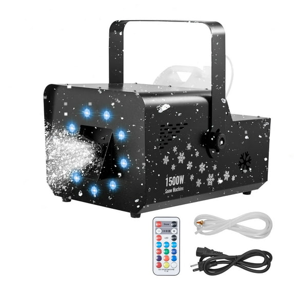 VEVOR 1500W Snow Machine with RGB DMX512 Signal Control, 9 LED Lights, Wireless Remote, High Output Snowflake Machine with 5L Tank, Portable DJ Stage Snow Maker for Christmas Parties Stage Effects