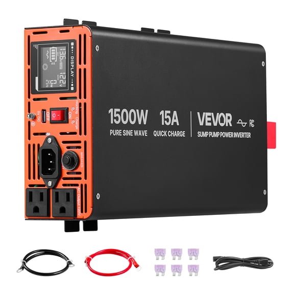 VEVOR 1500W Sump Pump Battery Backup System, LCD Display, Auto Switches to Battery Inverter Power for Sump Pump, Pure Sine Wave, for Basement Protection Emergency and Power Outage,Battery Not Include