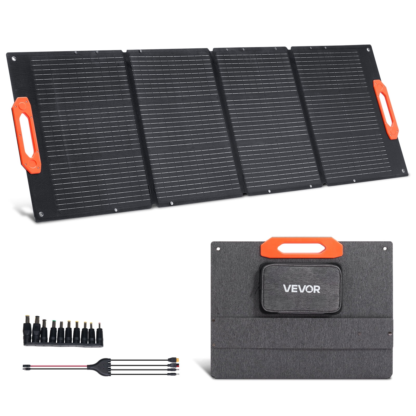 VEVOR 150W Foldable Monocrystalline Solar Panel, 23% Efficiency Portable ETFE Mono Solar Panel Charger with MC4 Output, Type-C, QC3.0 USB & DC Ports, IP67 Waterproof for Power Stations Camping Hiking