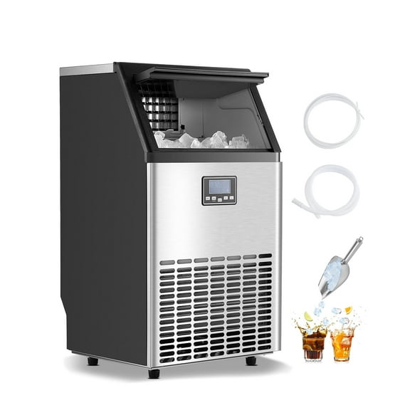 VEVOR 150lbs/24H Commercial Ice Maker, 45 Ice Cubes in 15 Minutes, Freestanding Ice Maker Machine with 33lbs Large Storage Capacity for Bar Office Restaurant