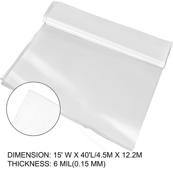 VEVOR 15x40 ft Greenhouse Polyethylene Film – 6 Mil Clear Plastic Cover for Garden & Plant Protection