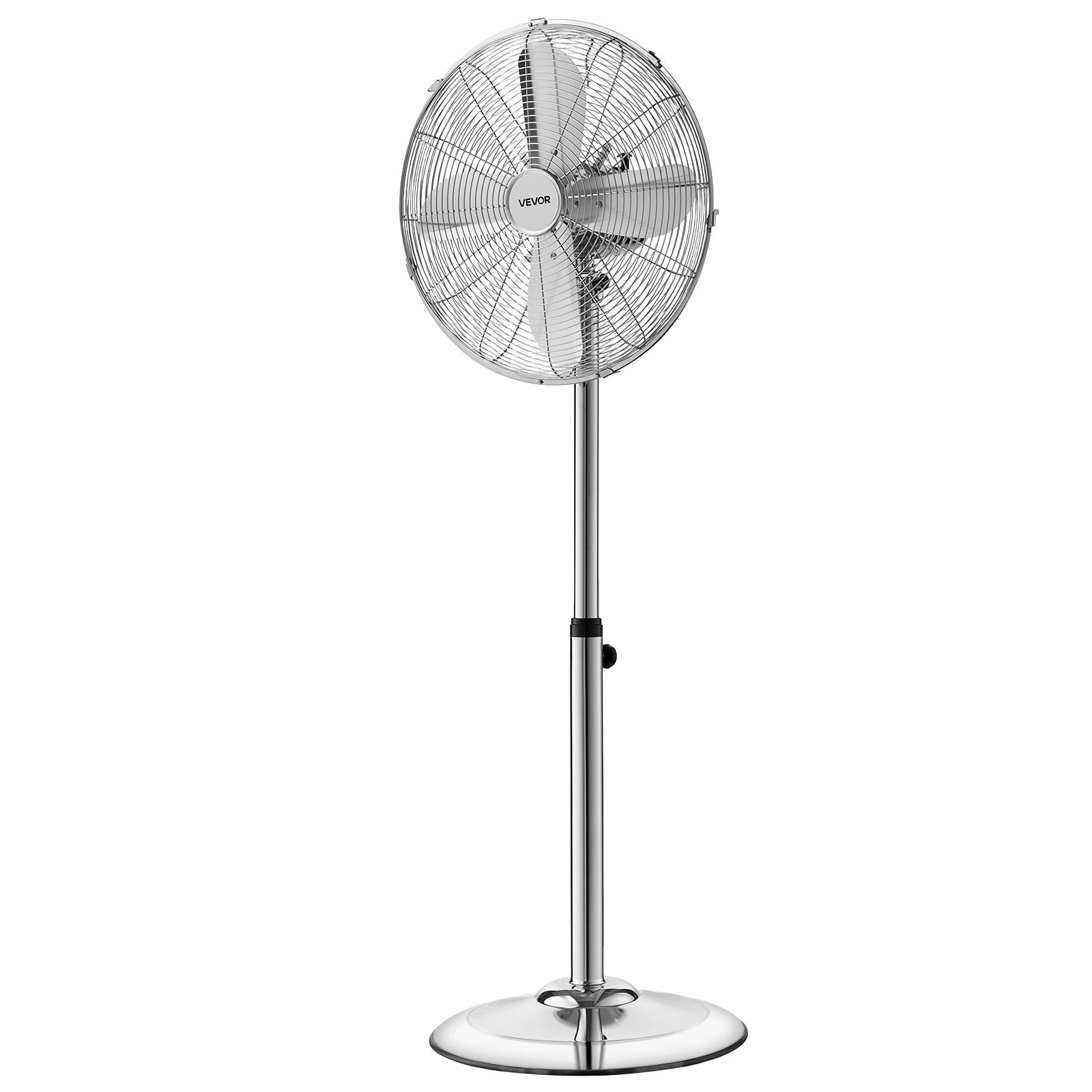 VEVOR 16-Inch High Velocity Pedestal Fan, 1450 CFM Industrial Standing Floor Fan with Handle, 75    Oscillating, 3-Speed Adjustable Height, Metal Made for Commercial, Garage, Workshop, Home, Silver
