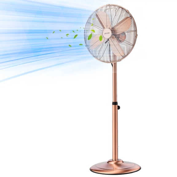 VEVOR 16-Inch High Velocity Pedestal Fan, 1450 CFM Industrial Standing Floor Fan with Handle, 75 Oscillating, 3-Speed Adjustable Height, Metal Made for Commercial, Garage, Workshop, Home, Copper