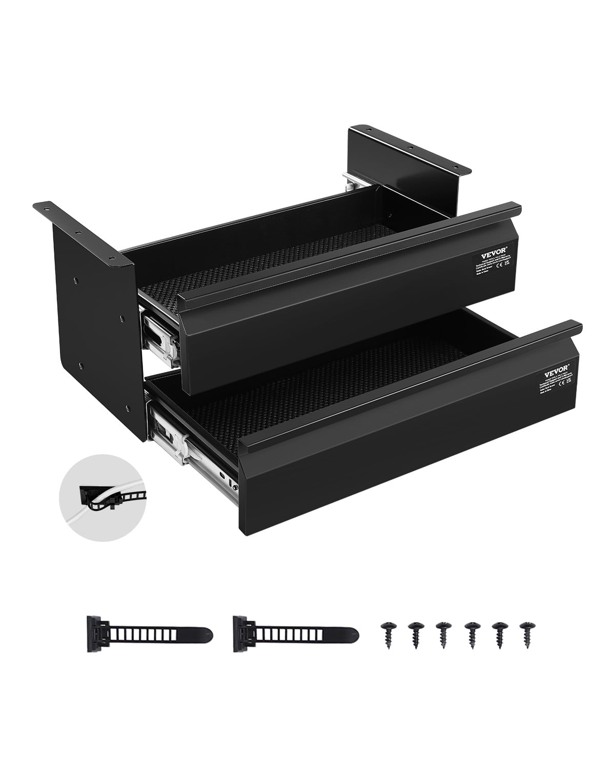 VEVOR 16" Wide Under Desk Drawer Slide Out, Under Desk Mount Pull Out Drawer Attachment, Hidden Desktop 2-Tier Storage Organizer, Under Desk Pencil Drawer for Home Sit-Stand Workstation, 18x9x8 In