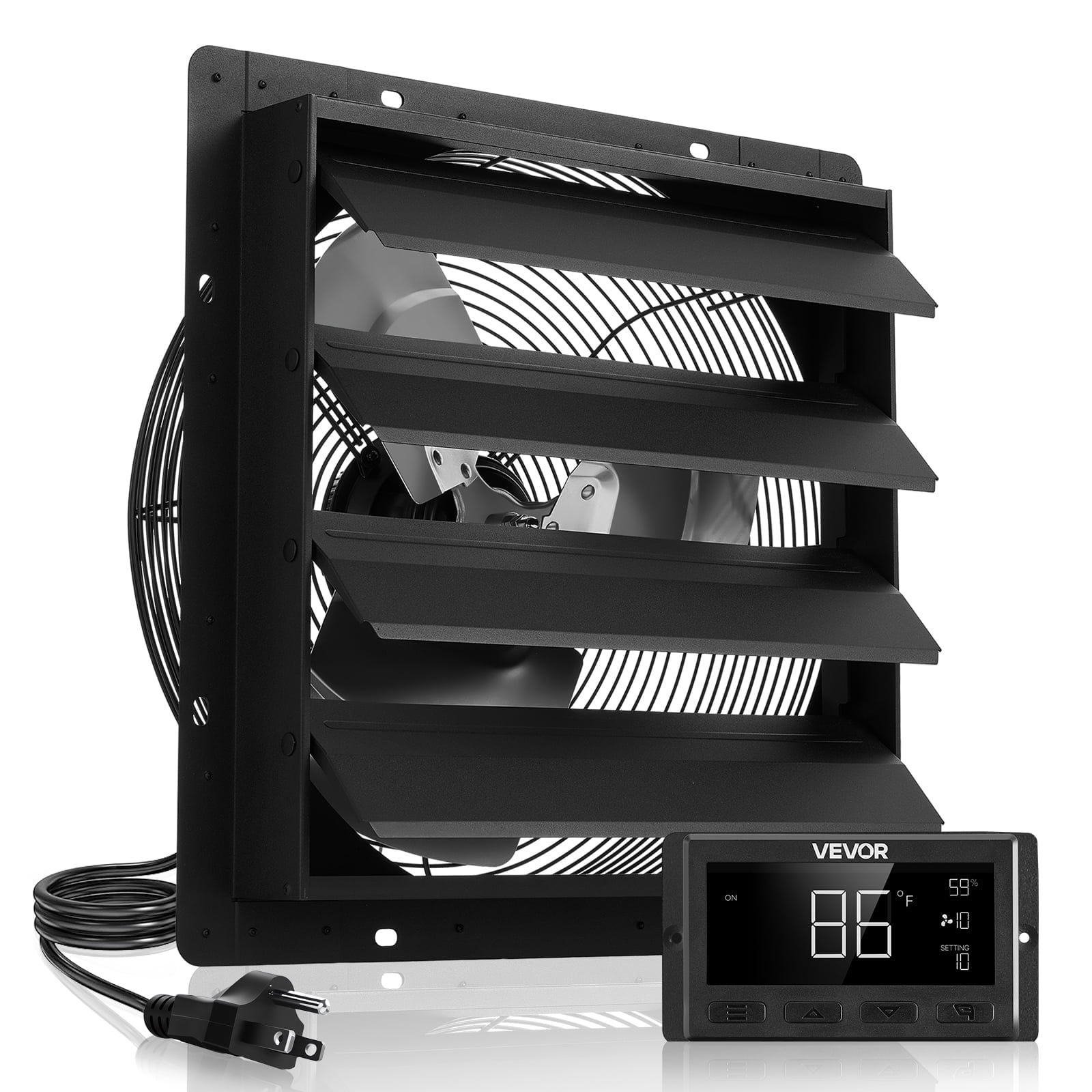 VEVOR 16 inch Shutter Exhaust Fan, Wall Mounted Attic Vent Fan with Smart Programming Variable Speed Temperature Control, 2900 CFM,EC Motor,Timer, for Shed,Garage,Greenhouse Ventilation Cooling