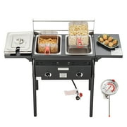 BENTISM 16 qt Double Burner Outdoor Propane Deep Fryer Steel Cooker Dual Baskets
