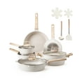 thumbnail image 1 of VEVOR 17 Piece Pots and Pans Set, Granite Nonstick Cookware Set, Induction Cookwares, Kitchen RV Cooking Sets with Frying, Sauce, Saute, Tempered Glass Lids, and Pan Protectors, White, 1 of 10