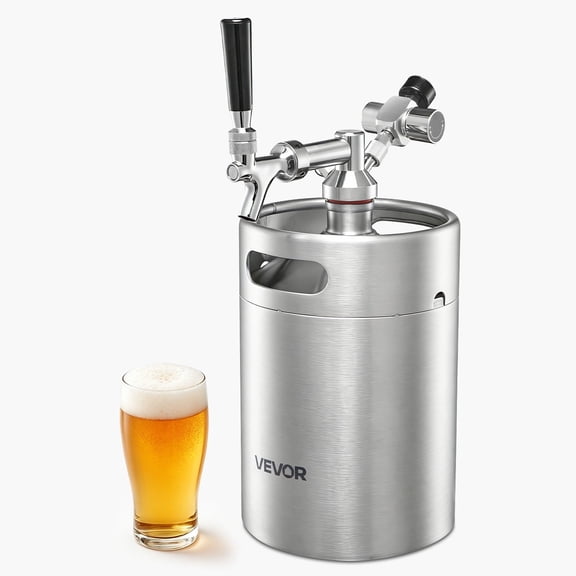VEVOR 170oz Mini Keg, Pressurized Growler Tap System, 304 Stainless Steel Beer Kit, with Co2 Regulator, Self-Closing Faucet, Keeps Fresh and Carbonation for Homebrew, Craft and Draft Beer