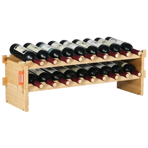 VEVOR 18 Bottle Stackable Modular Wine Rack, 2-Tier Solid Bamboo Wood Storage Racks, Floor Freestanding Wines Holder Display Shelf, Wobble-Free Shelves for Kitchen, Bar, and Cellar (Natural Color)