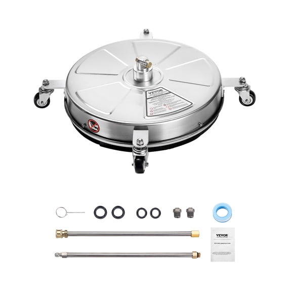 VEVOR 18" Pressure Washer Surface Cleaner, Stainless Steel Pressure Washer Attachments with 4 Wheels, 4000 Max PSI, 1/4 Quick Connector, 2 Spray Nozzles, 2 Extended Wands for Concrete, Patio, Deck