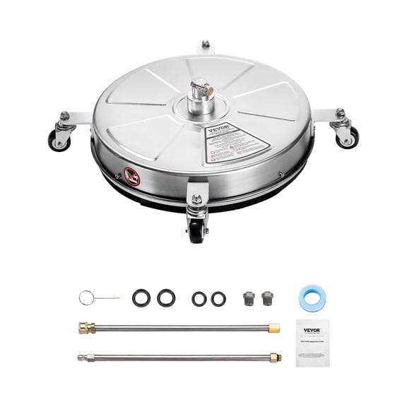 VEVOR 18" Pressure Washer Surface Cleaner, Stainless Steel Pressure Washer Attachments with 4 Wheels, 4000 Max PSI, 1/4 Quick Connector, 2 Spray Nozzles, 2 Extended Wands for Concrete, Patio, Deck