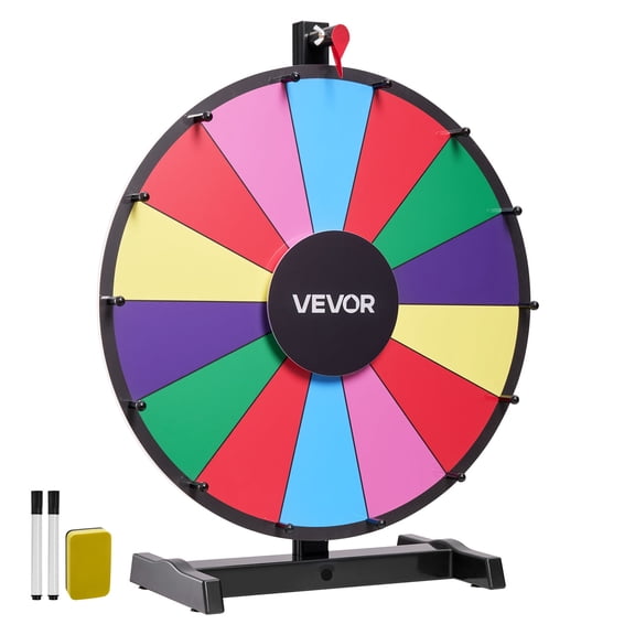VEVOR 18 in Spinning Prize Wheel, 14 Slots Spinning Wheel with Stand, Tabletop Win Fortune Roulette with a Dry Erase and 2 Markers, 6 Colors, Easy Assembly, for Party Pub Trade Show Carnival Events