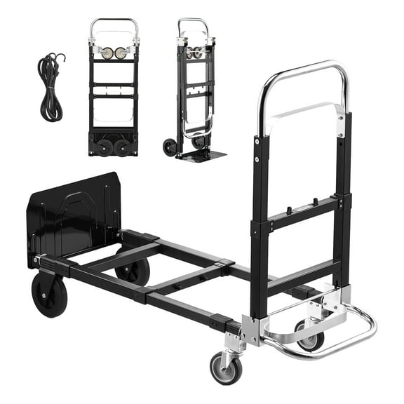 VEVOR 2 in 1 Folding Hand Truck, 500 lbs Load Capacity for 4-Wheel Mode, Convertible Hand Truck Dolly with Wheels & Adjustable Handle, Portable Trolley Dolly for Moving Home, Office, Warehouse