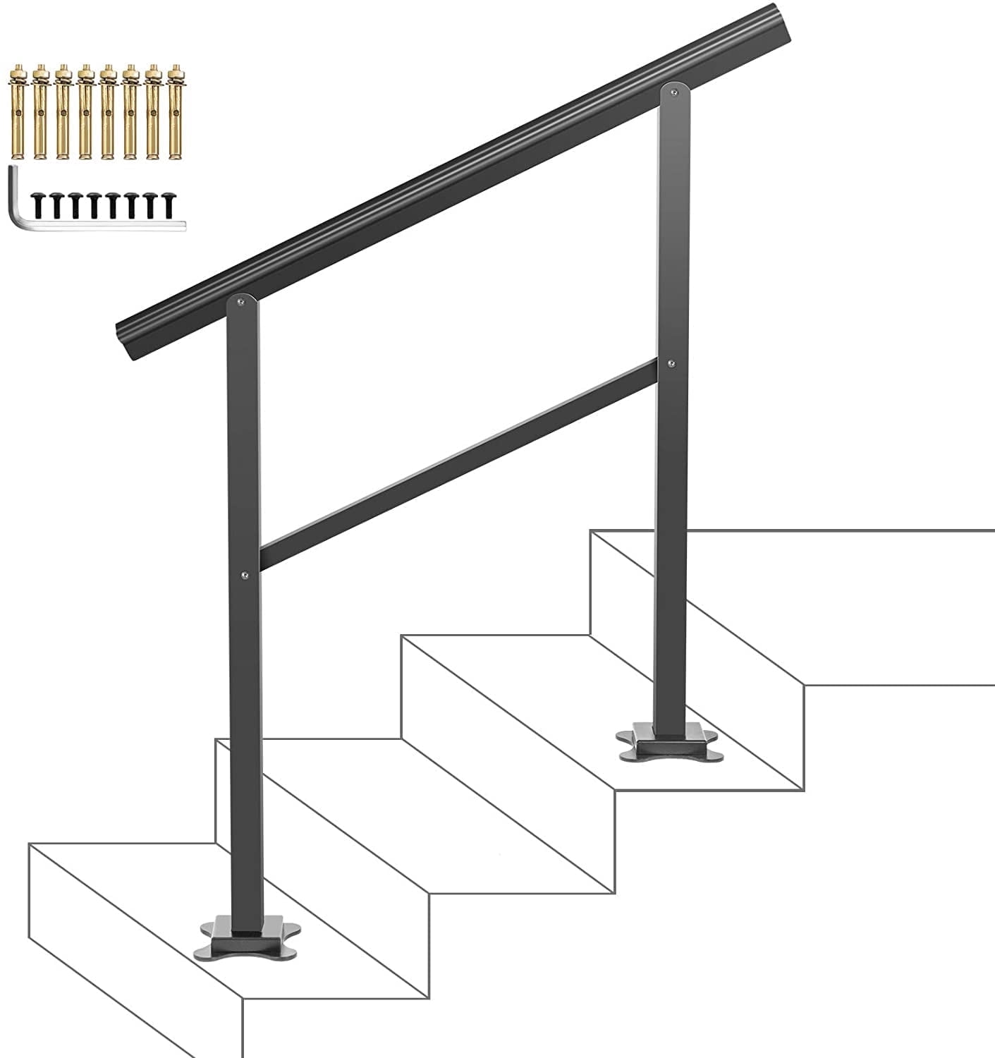 VEVOR 2-3 Steps Outdoor Handrail Range from 0 to 50°, 165 LBS Load Handrail Outdoor Stairs Aluminum Stair Handrail 36"x 35" Outdoor Stair Railing