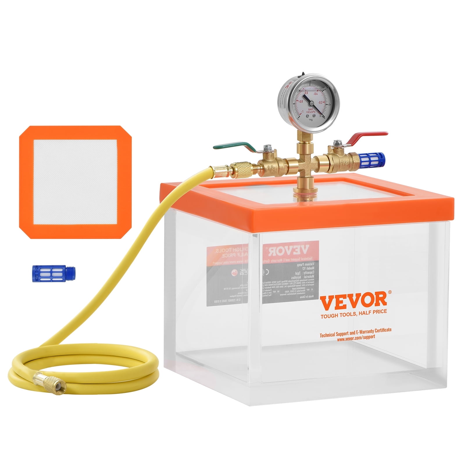 VEVOR 2 Gal Vacuum Chamber, Upgraded Multipurpose Acrylic Vacuum Degassing Chamber, Transparent Vacuum Chamber, for Resin Degassing, Silica Gel Degassing, Gypsum Degassing and Vacuum Extraction