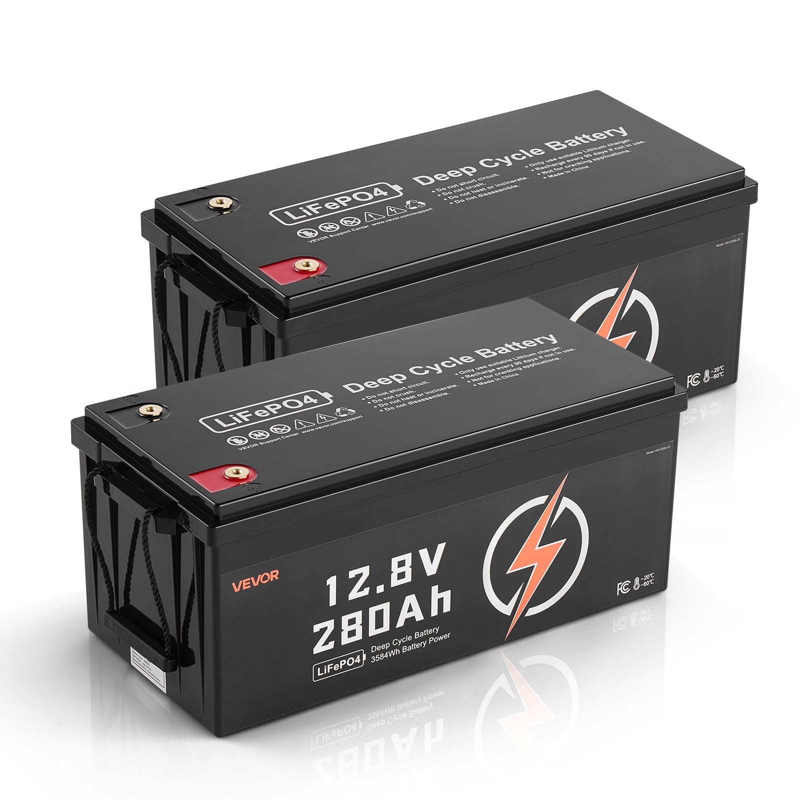 VEVOR 2 Pack 12V 280Ah LiFePO4 Battery, up to 15000 Cycles, Deep Cycle Lithium Iron Phosphate Battery with Built-in BMS, Low Temp Protection,10 Years Lifetime,for Solar off-Grid Home Energy Storage